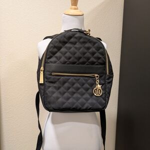 Tommy Hilfiger Quilted Black Mini Backpack Gold Hardware